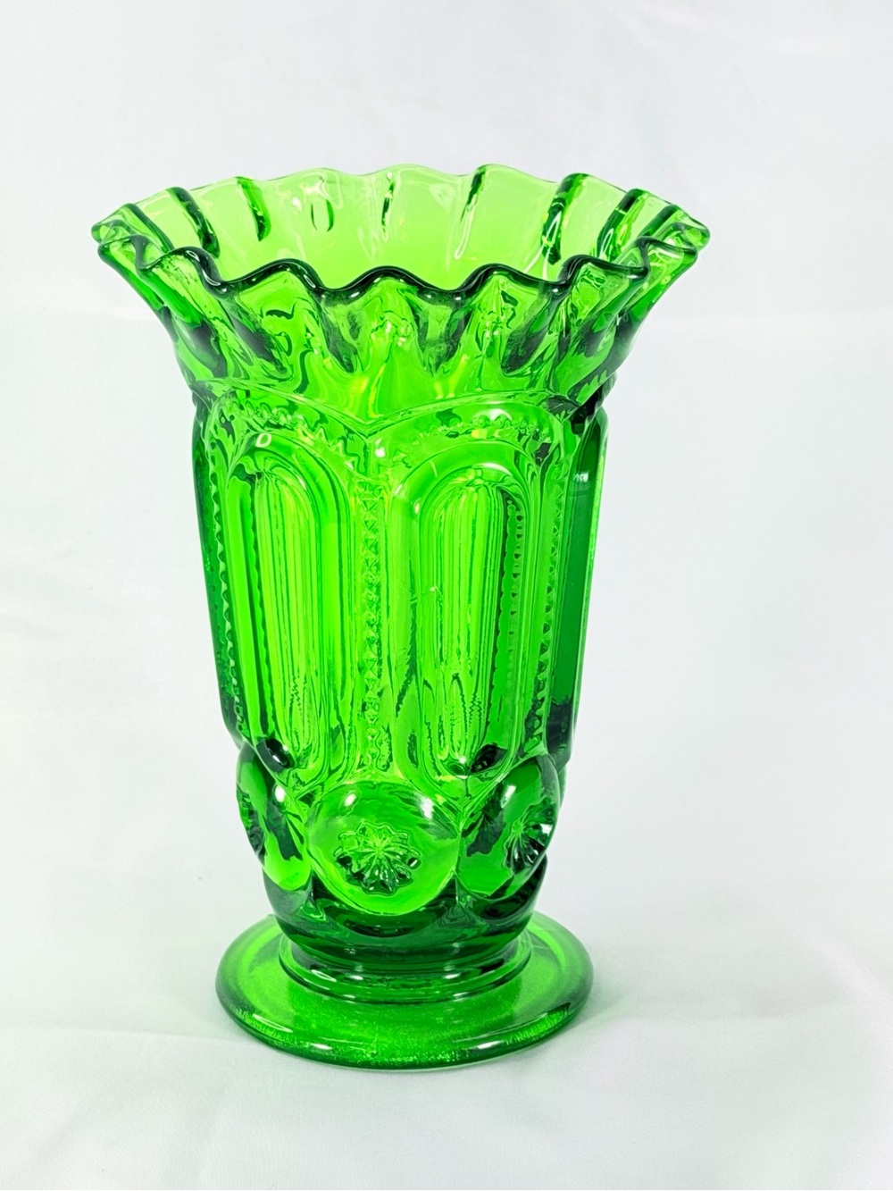 L.E. Smith Moon And Stars Green Decorative Glass Vase - Home Art Glass